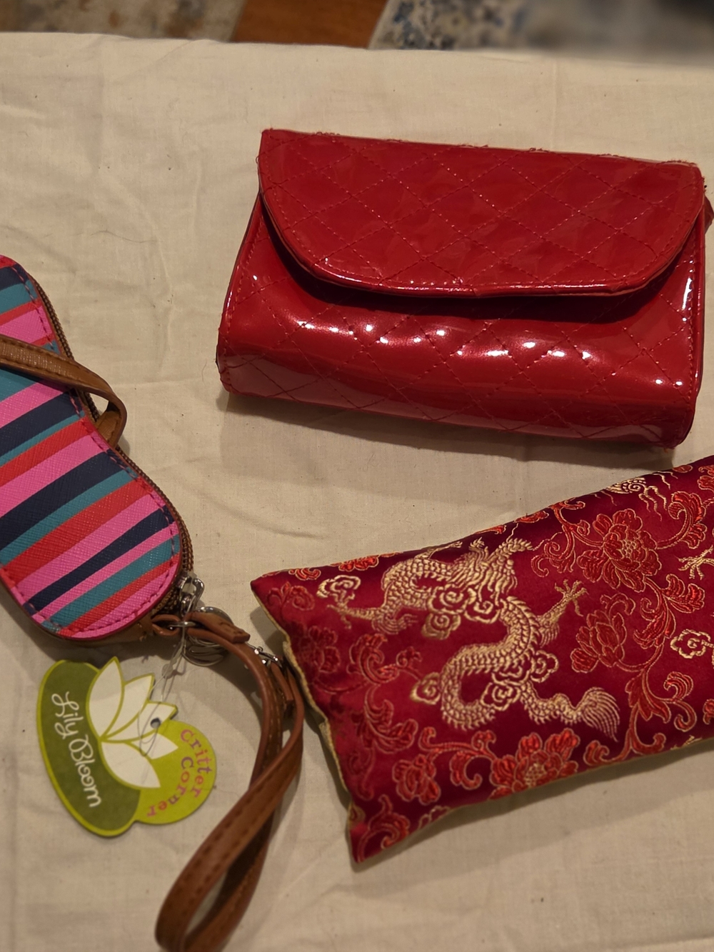 Lily Bloom Flip Flop Wristlet & Red Quilted Patent Clutch Wallet &  Sachet